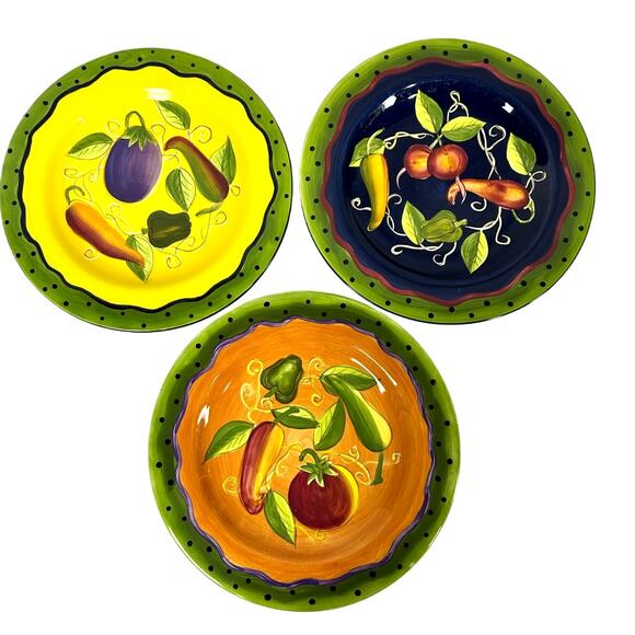 Gates Ware Laurie Gates Vibrant Colorful Art Pottery 9.75" Salad Plates-Set of 3 - Picture 1 of 9